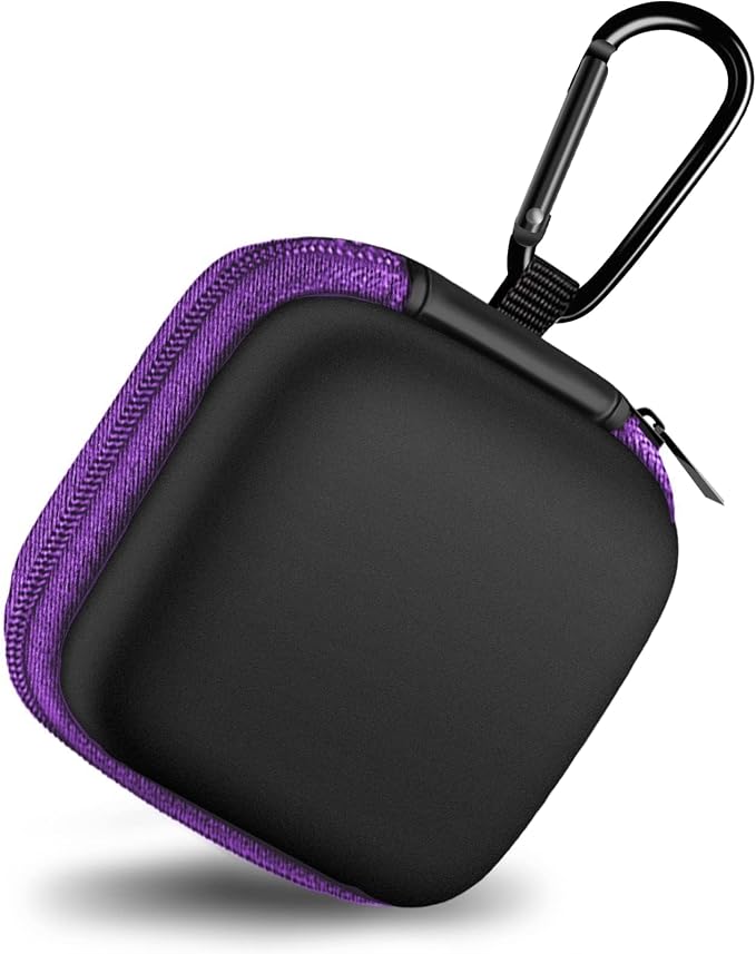 Square Earbud Case Portable EVA Carrying Case Storage Bag Cell Phone Accessories Organizer with Carabiner for Earphone, Earbud, Earpieces, SD Memory Card, Camera Chips, Tech Pouch, Purple by Woyinger