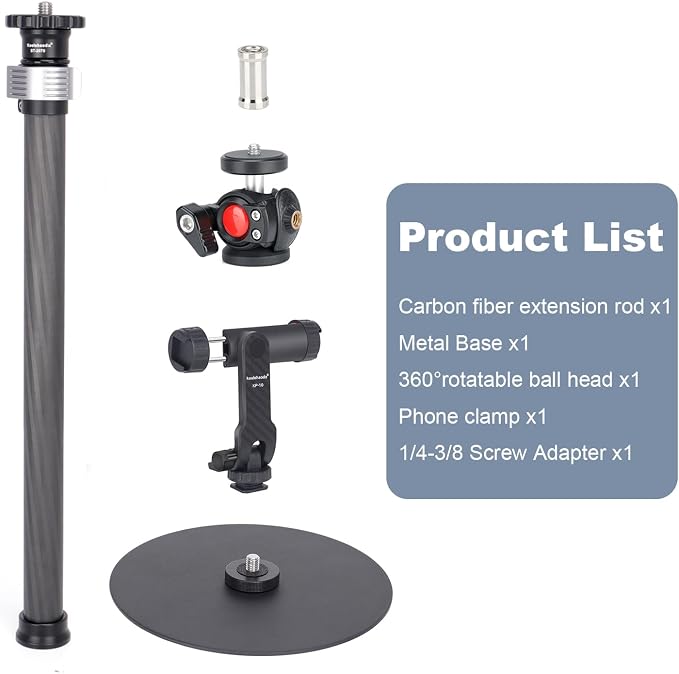 Koolehaoda Webcam Stand, Carbon Fiber Desk Tripod Stand,Round Base Monopod | with 360° Rotatable Ballhead for DSLR Camera Ring Light Webcam for Video Recording,Live Streaming Vlogging - Image 7