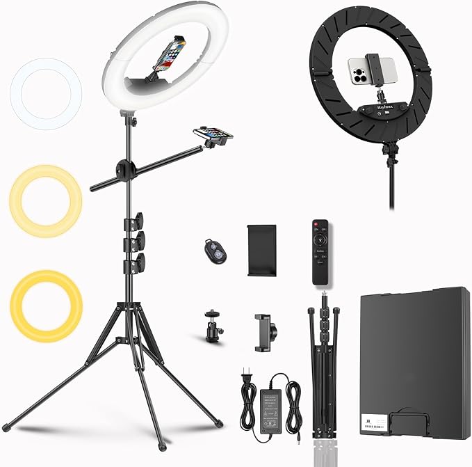 55W18 45cm Ring Light Kit [New Version] 6700K Dimmable LEDRinglightTripod Stand Dual Phone Holder for iPhone Selfie Makeup LashTattoo Studio Lighting Painting,Photo Video Recording (Black) by Grabyoursforinstantvibe
