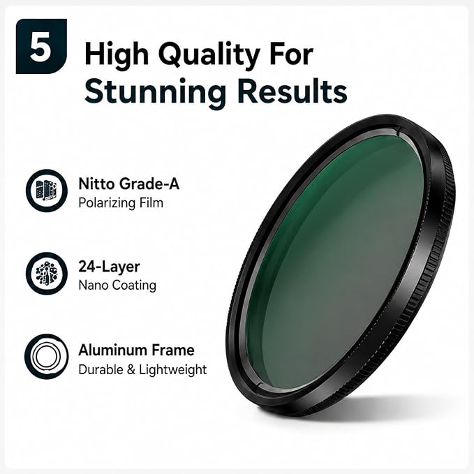 APEXEL 52mm CPL Phone Camera Lens Filter for iPhone & Android | CPL Filter to Reduce Glare & Reflections, Enhance Colors for Travel Photography, with Universal Clip & Adapter Ring - Image 6