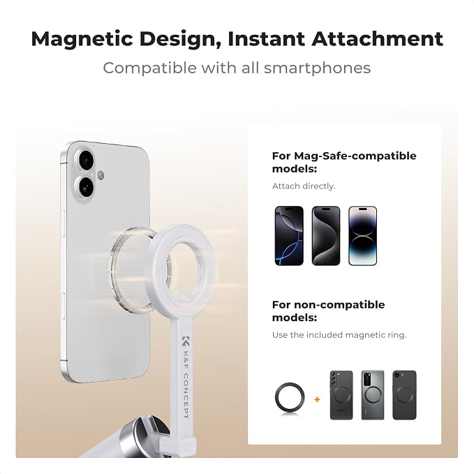 K&F CONCEPT Lightweight 71 inch Magnetic Selfie Stick Tripod | Portable Extendable, Bluetooth Remote, 3-Axis Adjustment Aluminium Vlog Rig Compatible with iPhone 17 16 15 14 Pro Max, MS18 - Image 2
