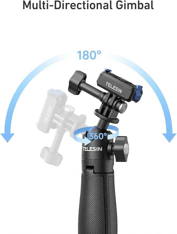 TELESIN Mini Selfie Stick w Magnetic Quick Release Charging Adapter Mount | Tripods for DJI Osmo Nano / Xtra Atto, 360° Adjustable Stick Pole, 1/4" Screw Hole Adapter Mount, Anti-Slip Handle Grip - Image 4
