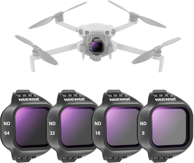 NEEWER ND Filter Set Compatible with DJI Mini 5 Pro Drone (ND8+ND16+ND32+ND64), Snap On Neutral Density Multicoated Optical Glass Drone Camera Lens Filter Photography Accessories, 4 Pack by Neewer