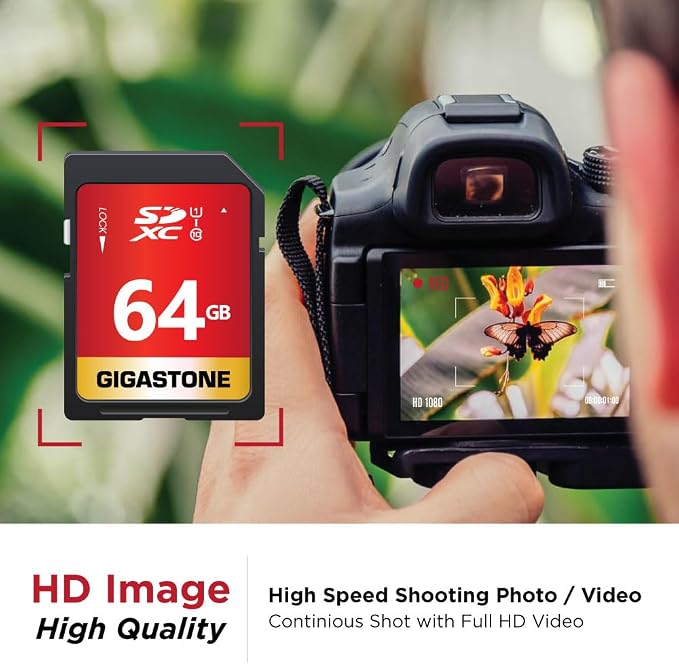 GIGASTONE 64GB SD Card 5-Pack UHS-I U1 Class 10 SDXC Memory Card High Speed, Up to 100MB/s, Full HD Video Olympus Digital Camera, with 5 Mini Cases - Image 4
