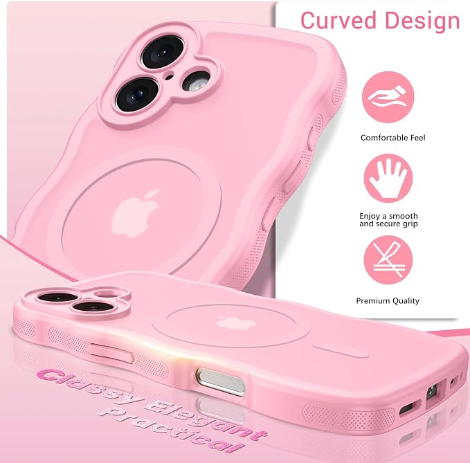 BENTOBEN Magnetic for iPhone 17 Case, Cute Wavy Full Camera Protection [Compatible with MagSafe] Translucent Matte Anti-Slip Bumper Women Girls Boys Protective Cover for 17 6.3", Light Pink - Image 8