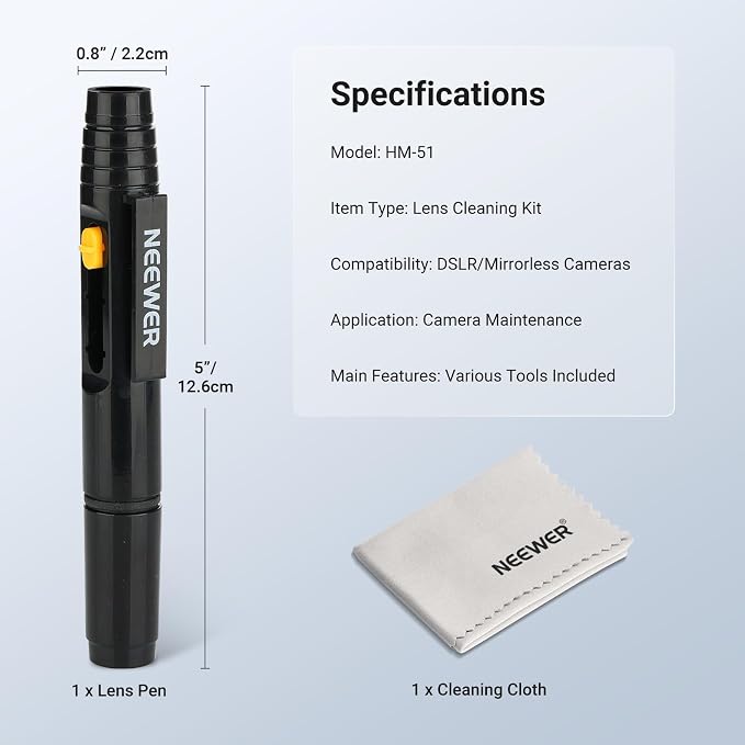 NEEWER 2 in 1 Camera Lens Cleaning Accessories Kit for Electronics, Phones, Tablets, Laptops, 1x Double Head Lens Brush Pen + 1x Cleaning Cloth, HM-51 - Image 7