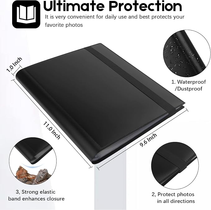 Aevdor 8x10 Photo Album and Art Portfolio, Holds 68 Photos, Black | Lightweight Plastic Cover, Elastic Closure, Clear Pockets for Photos, Artwork, Portraits, Certificates & Sketches - Image 3