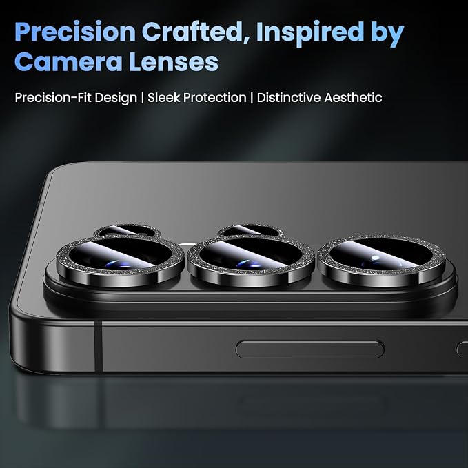 Uyiton for Samsung Galaxy S26 Ultra Camera Lens Protector, Unique Design | Case-Friendly, Ultra-Thin, Military-Grade Sapphire Glass with Aluminum Metal Rear Camera Screen Cover, Glitter Black - Image 3