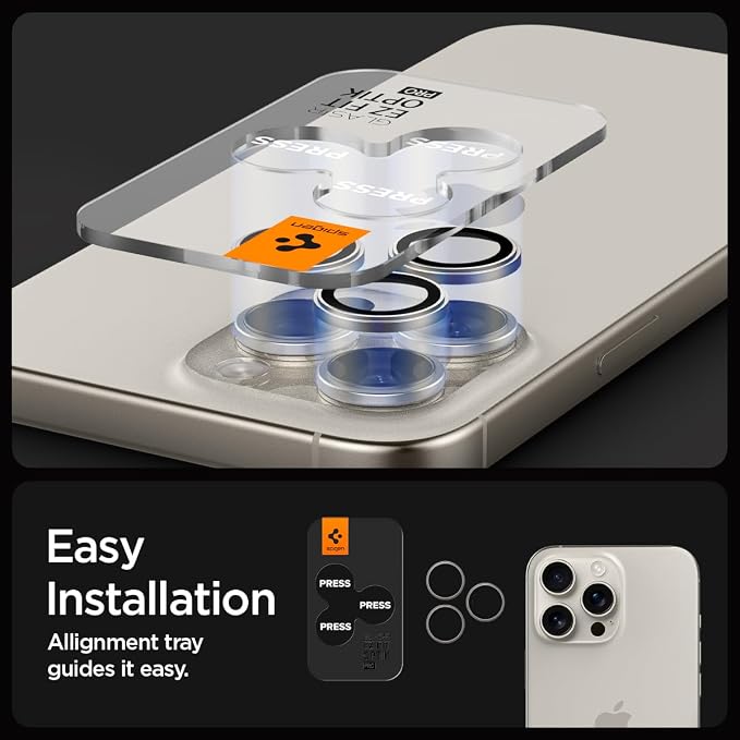 Spigen Camera Lens Protector for iPhone 16 Pro Max - Natural Titanium | GlasTR EZ Fit Optik Pro, 9H+ Tempered glass, Scratch resistant, Auto-align tray, Original photo quality, Case-friendly, 2Pack - Image 4