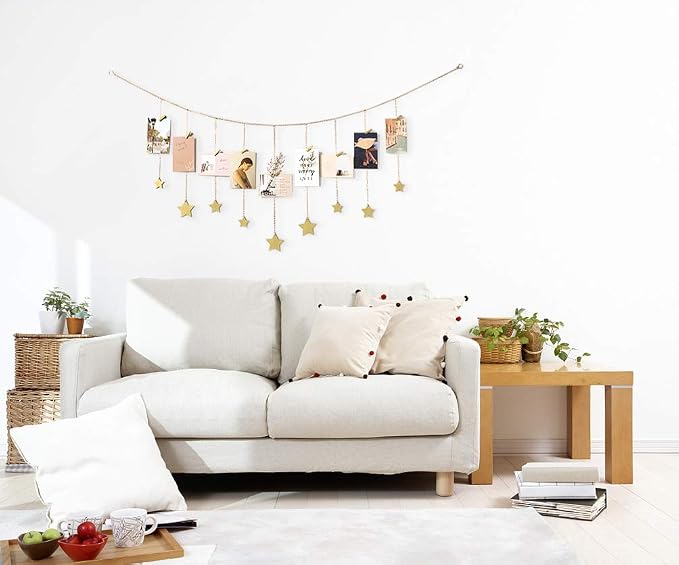 Mkono Hanging Photo Display, Boho Picture Wall Decor, 25 Wood Clips, Gold | Teen Girl Gift, Artworks Cards Holder, Wooden Stars, Metal Chains, Bedroom Living Room Dorm Office, Christmas Birthday - Image 2