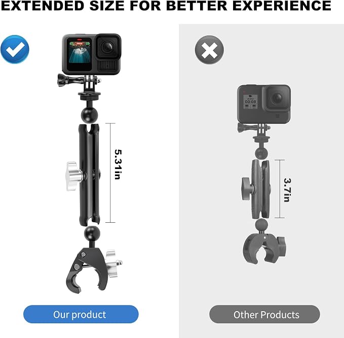 Double Super Clamp Camera/Umbrella Mount,360° Magic Long Arm Pole Clamp,Double Ball Head Adapter for Photo Studio Light Stand,Gopro,Golf Carts,Motorcycle,Cross Bars,Strollers (Black) - Image 2
