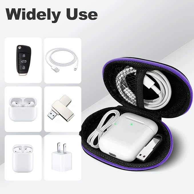 Oval Earbud Case Portable EVA Carrying Case Storage Bag Cell Phone Accessories Organizer with Carabiner for Earphone, Earbud, Earpieces, SD Memory Card, Camera Chips, Purple - Image 3