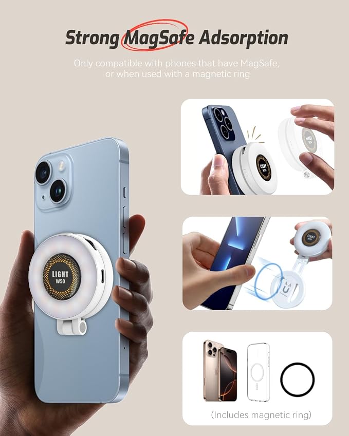 Magnetic Portable Selfie Light for iPhone - Phone Ring Light Rechargeable for Camera Picture Make up Photos Video Conferences LED Selfie Ring Fill Light TikTok/Zoom Calls/Video Conference - Image 8