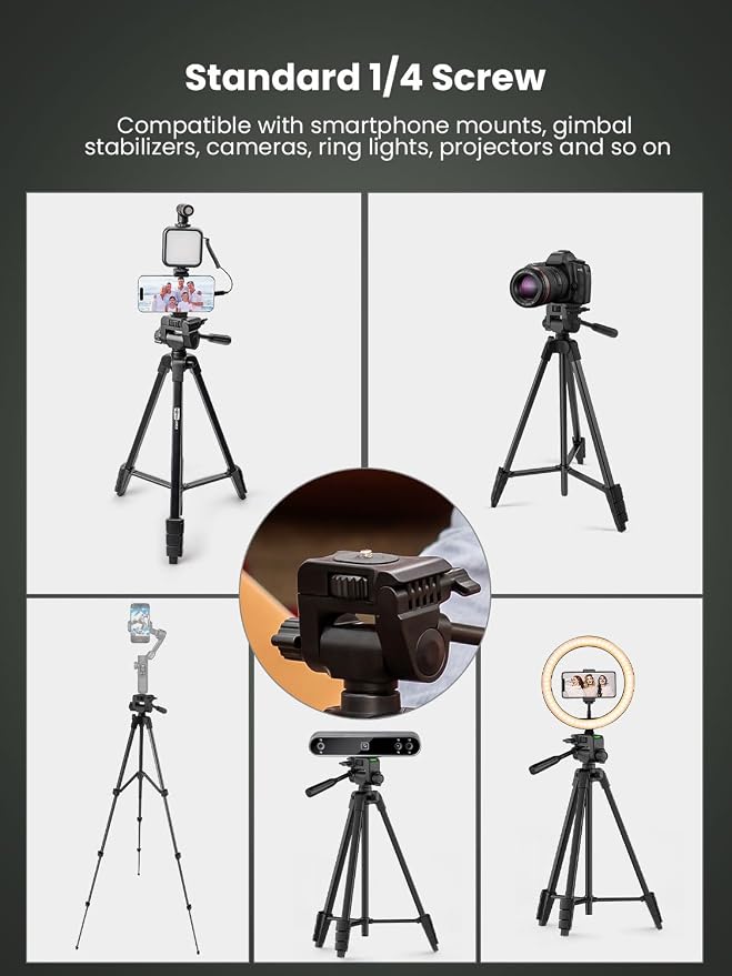 Content Creator Essentials w/Camera Tripod,Light & Mic Vlog K4 | Vlogging Kit for iPhone & Android,w/ Shotgun Microphone,59" Camera Mount Tripod,LED Light,Ball Head Mount for Video Recording - Image 6