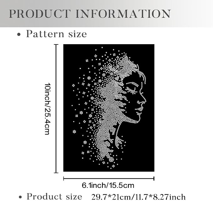 1 Pc Floral Female Face Iron on Rhinestones Transfer, Women Theme Hotfix Iron on Patch Transfer Decals Crystal Heat Transfer Clothing Repair Decor for T-Shirt Hat Jacket Party Decor - Image 2