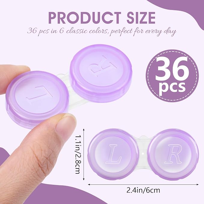 36 Pack Contact Lens Cases Bulk, Transparent Cute Contact Lens Case for Home & Travel, 6 Color (36) - Image 2