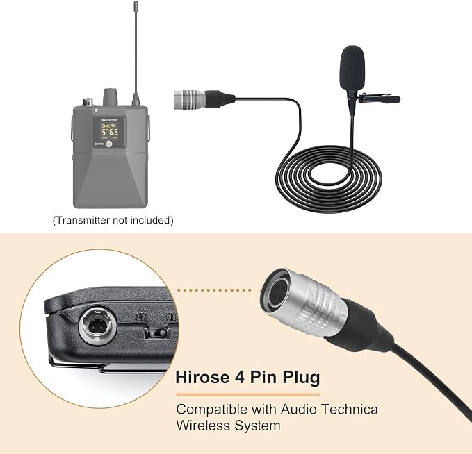 Lavalier Microphone, Cardioid Condenser Clip On Microphone, Lapel Microphone Compatible with Audio Technica Microphone Wireless System, Hirose 4 Pin Plug, Ideal for Lectures, Theater, Actors - Image 3