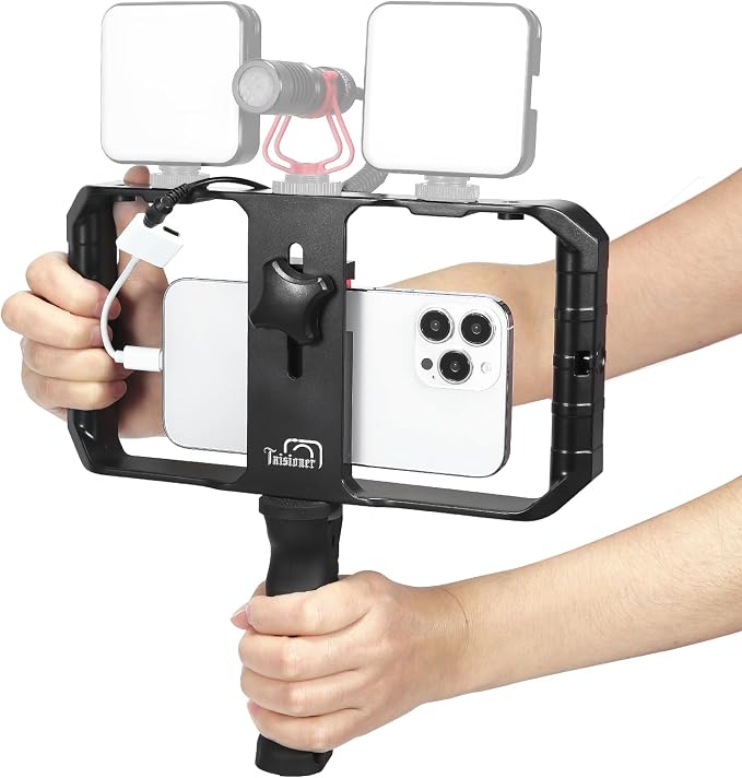 Taisioner Smartphone Video Rig Hand Girp Stabilizer Filmmaking Case | Phone girp with rig phone video stabilizer cold shoe for film maker Compatible with iphone 15/14/13/12/ Pro Max and Android by Taisioner