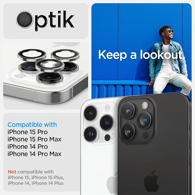 Spigen Camera Lens Protector for iPhone 15 Pro Max,15 Pro,14 Pro Max,14 Pro | GlasTR EZ Fit Optik Pro, 9H+ Tempered glass, Scratch resistant, Auto-align tray, Case-friendly - Silver [2 Pack] - Image 2