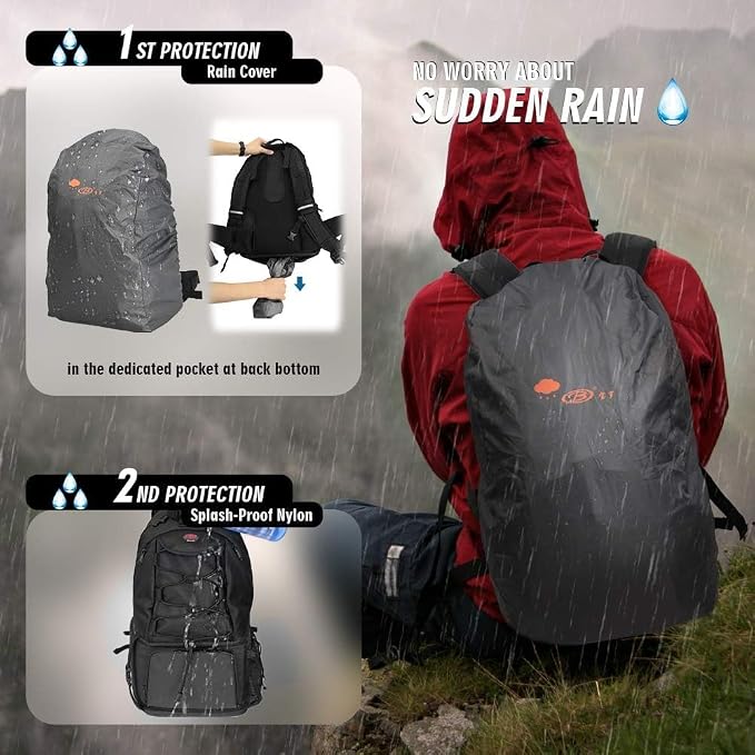 Waterproof DSLR Camera Backpack with 17" Laptop Compartment, Rain Cover | Fits Nikon Canon Sony Pentax DSLR/SLR Cameras, Tripod Holder, Padded Dividers, Large Capacity, Ideal for Outdoor Travel - Image 3