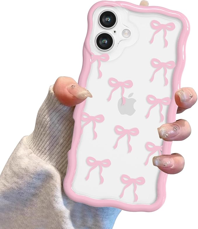 QLTYPRI for iPhone 17 Pink Bow Case, Clear Cute Pink Ribbon Bow Phone Case Curly Wavy Aesthetic Phone Cover, Soft Slim Transparent TPU Shockproof Protective Cover for Women Girls - Ribbon Bow - Image 7