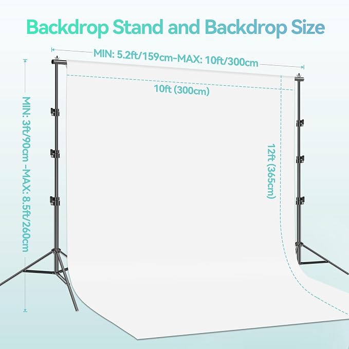 EMART 8.5x10 FT Photo Backdrop Stand Kit with 10x12FT White Backdrop | Background Stand Backdrop-White, 6Clamps, 2Sandbags for Photography Studio, Video Recording, Live Stream, Zoom, Portrait, Pet - Image 7