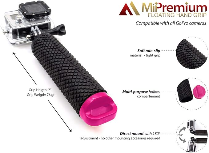 Floating Hand Grip Waterproof Monopod for GoPro Hero 13 12 11 10 9 8 7 6 5 | Compatible With Insta360 Hero Session Handler & Handle Mount Accessories Kit for Water Sport & Action Cameras (Rose Red) - Image 5