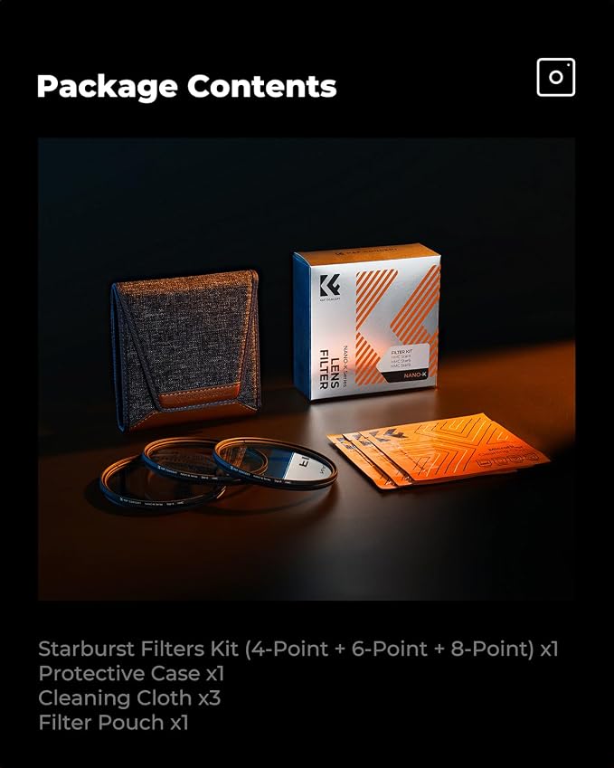 K&F CONCEPT 58mm Star Filters Kit 3pcs 4+6+8 Points Starburst Filters Set | 18 Layer Coating Ultra Slim Optical Glass Camera Lens Filter with 3 Cleaning Cloth Nano-K Series FS306 - Image 7