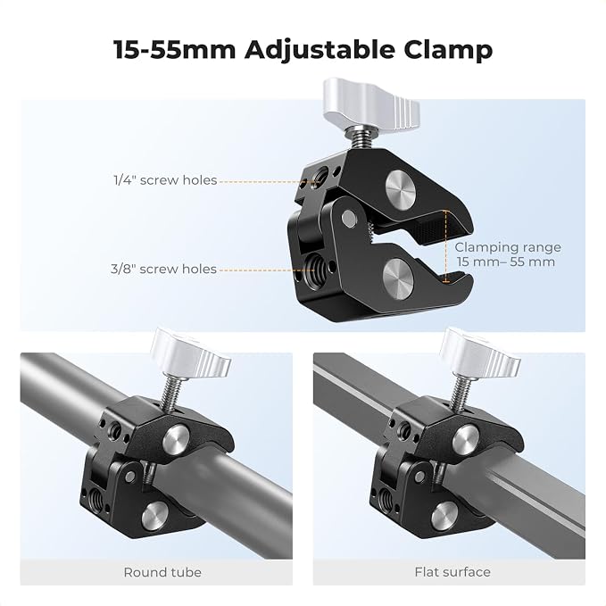 K&F CONCEPT 9.8" Magic Arm Clamp Kit with Dual 360° Ball Heads | Camera Arm Mount for Monitor, Flash, LED Light, Microphone, Camera Cage, Action Camera, Sliver, MS32 - Image 3