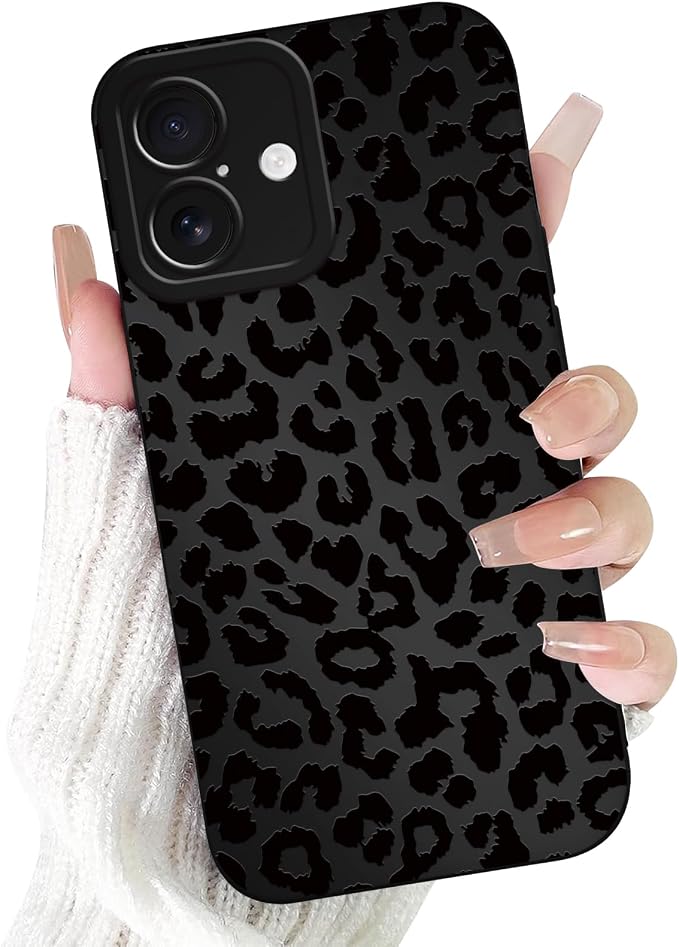 Cute Black Cheetah Print Phone Case for iPhone 17 6.3" | Aesthetic Leopard Pattern Design Cover Full Camera Lens Protective Shockproof Soft Slim TPU Funda for Men Women Girls by Unknown