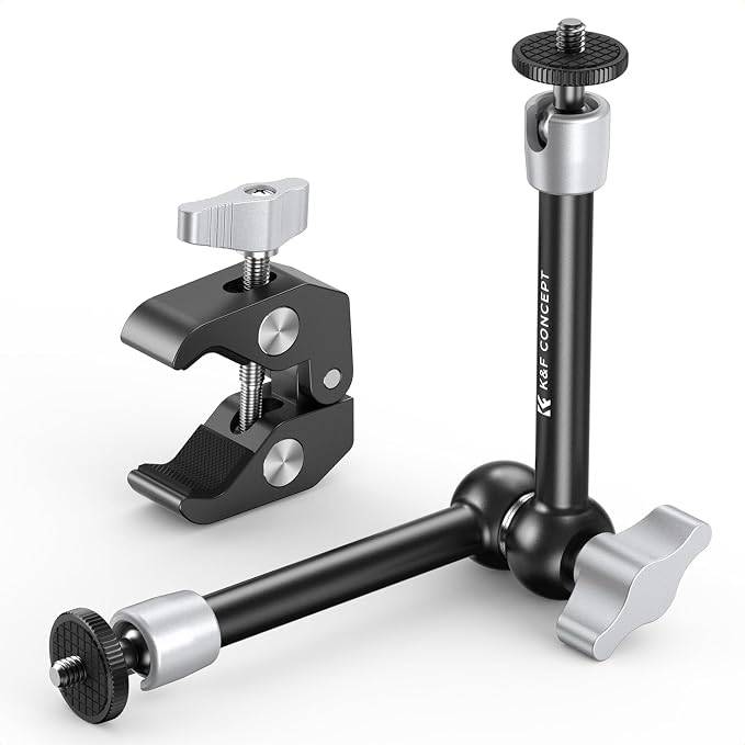 K&F CONCEPT 9.8" Magic Arm Clamp Kit with Dual 360° Ball Heads | Camera Arm Mount for Monitor, Flash, LED Light, Microphone, Camera Cage, Action Camera, Sliver, MS32 by KFCONCEPT
