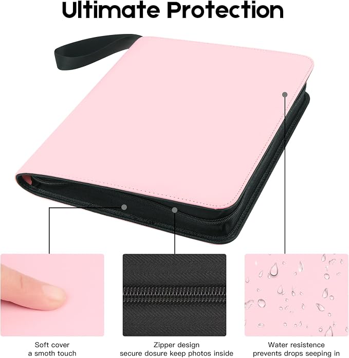 Veicevol 256-Pocket Album for Polaroid i-Type, 600 & SX-70 Photos, Pink | Designed for Fujifilm Instax Wide Photos, Water-Resistant PU Leather Cover, Zipper Closure, Securely Holds Up to 256 Photos - Image 4