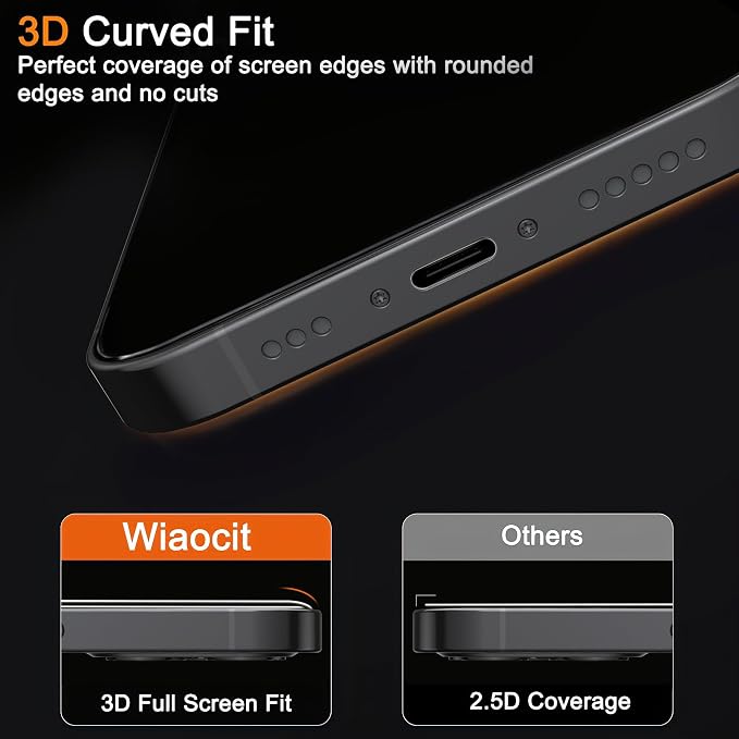 Wiaocit Tempered Glass Privacy Screen Protector for iPhone 15 Pro | 3+3 Pack, 9H Hardness, Camera Lens Protector, Installation Frame, Bubble Free, Case Friendly - Image 5