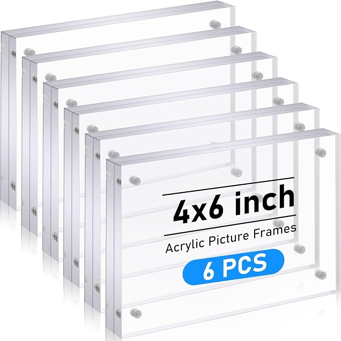 Kigley 6 Pcs 4 x 6 Inch Acrylic Picture Frames, Clear Acrylic Photo Business Card Frame Desktop Display Double Sided Wallet Size Frame Freestanding Frames for Film Photos Cards Stamp - Image 9