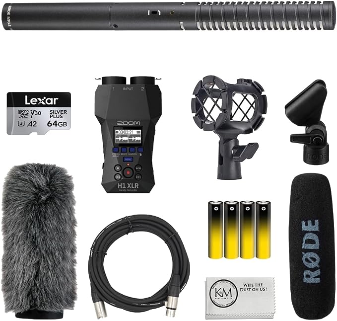 Rode NTG2 Condenser Shotgun Microphone Bundle | with H1 Handy Recorder + 64GB Memory Card + Shockmount + Fur Windshield + 4 Pack AA Batteries (8 Items) by R%C3%98DE