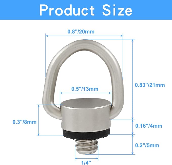 Litoexpe Stainless Steel D Ring Screw 1/4"-20 | For Tripod, Camera Strap, and Gimbal Attachment - Image 3