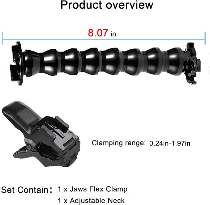 FiTSTILL Jaws Flex Clamp Mount with Adjustable Gooseneck 8-Section Compatible with Go Pro Hero 13,12,11,10,9,8,7,6,5,4,Session,3+, 3,2,1,Max,Fusion,DJI Osmo Action 5 Pro 4 3 2 Cameras - Image 6