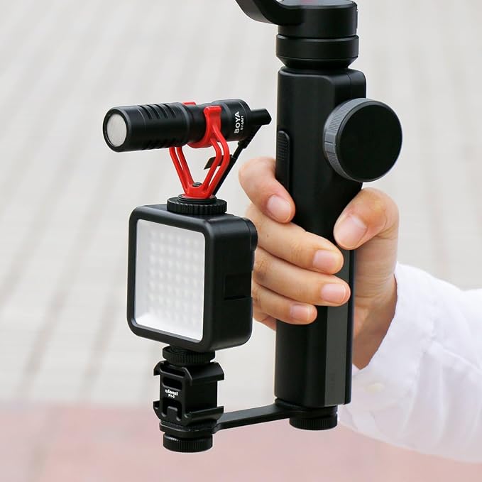 ULANZI PT-3 Triple Cold Shoe Mount Plate Mic Video Light Extension Bracket | Microphone Stand Rig Mount Compatible with DJI OSMO Mobile 3 2 OM 4 Zhiyun Smooth 4/Feiyu Vimble 2 Gimbal Stabilizer Camera - Image 8