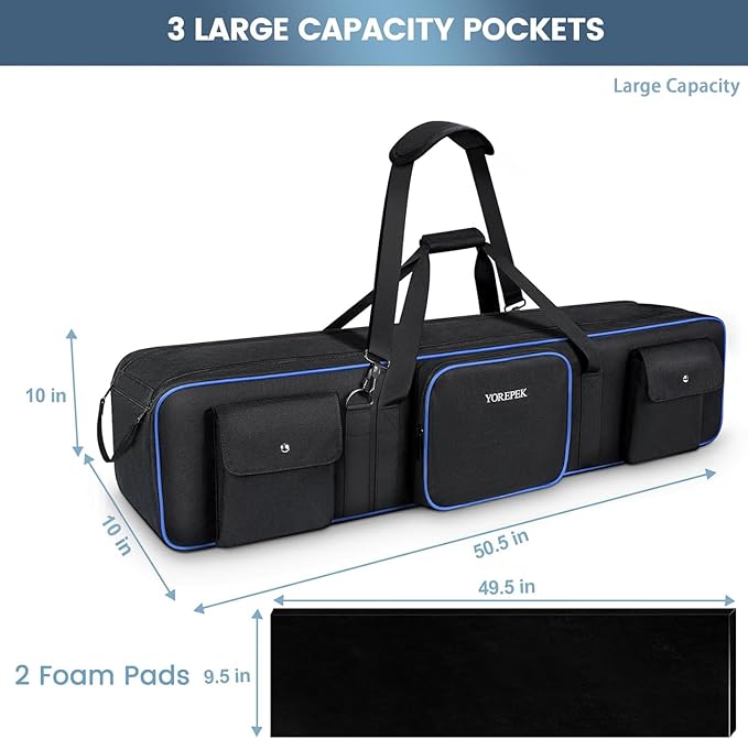 YOREPEK 50.5" Heavy Tripod Carrying Case Bag with 2 Padding Protective Pads | Extra Long Tripod Case for Boom Stand, Monolights, LED Lights, Umbrellas, Mic Stands, Tent Poles, Photographic Equipment - Image 2