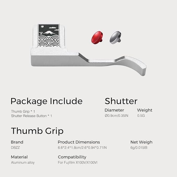 Thumb Hand Grip+Shutter Button for Fuji X100VI/X100V - Cloud Pattern | Aluminum thumb grip for FUJIFILM X100VI/X100V improves handling & stability, protects contacts, for street photography - Image 9