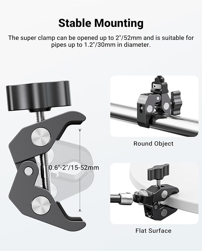 Neewer 11" Articulating Magic Arm Clamp Mount with Super Clamp, Camera Monitor Mount with 1/4" 3/8" ARRI Locating Pins & Holes for DSLR Action Camera Video Light Compatible with SmallRig Cage, ST16C - Image 7