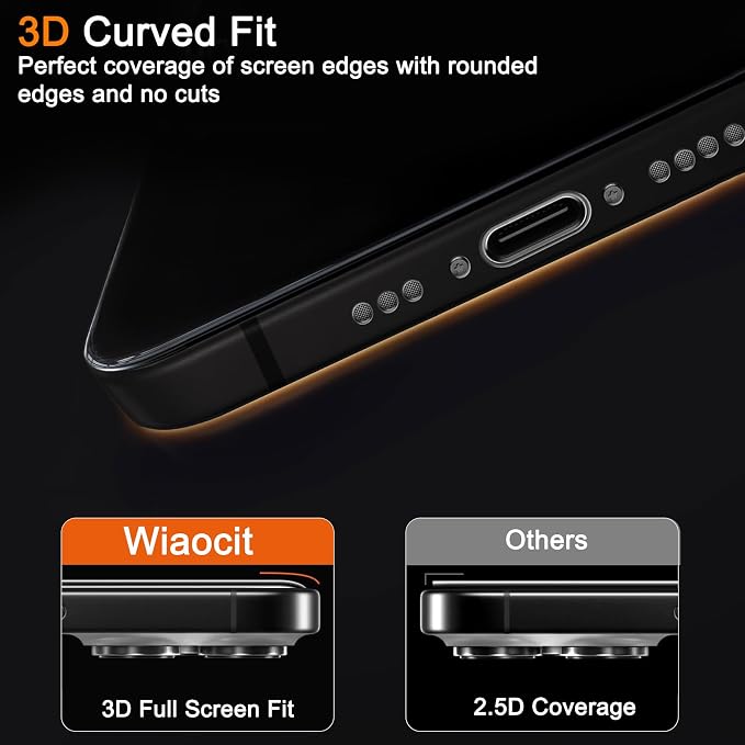 Wiaocit Tempered Glass Screen Protector for iPhone 16 Pro Max | 3+3 Pack, 9H Hardness, Camera Lens Protector, Installation Frame, Bubble Free, Case Friendly - Image 5