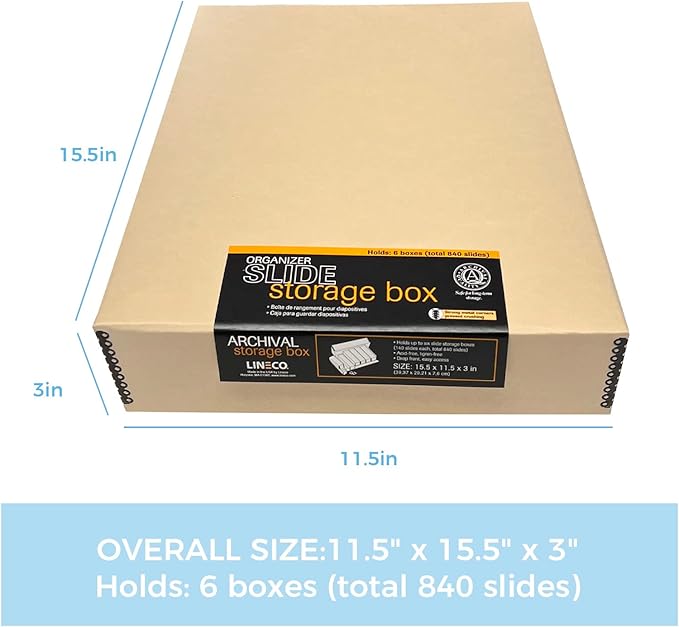 Lineco, Archival Slide Storage Box 15.5"x11.5"x3", with 6 Cases, Pack of 2 | Acid-Free Metal Edge Organizer, Drop Front Design, Holds Up to 840 Slides, Films, Negatives, Photos and Cards - Image 3