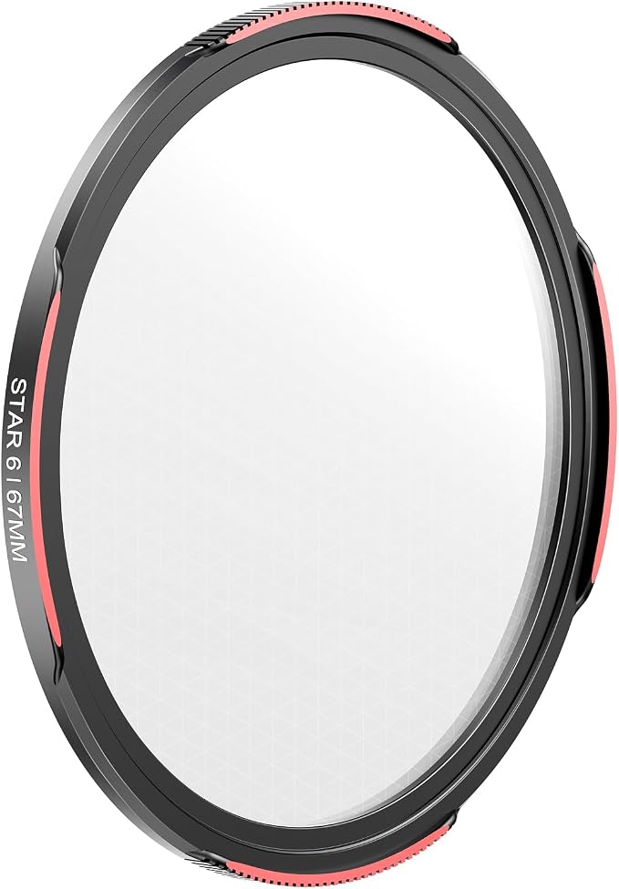 TELESIN 67mm 6-Line Star Filter, DSLR Camera Lens, Multi-Layer Nano-Coated Glass, AR&AF Coating, Starburst Effect, Water & Fingerprint Protection, for Smartphone Mounts by telesin