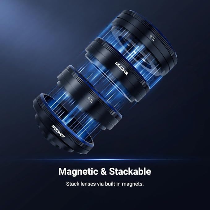 NEEWER Phone Macro Lens Kit, 4 Pcs Stackable Magnetic Closeup Lens Attachment Set with 17mm Threaded Clamp, Clip On Photography Accessories Compatible with iPhone Android Samsung, LS-87 - Image 6