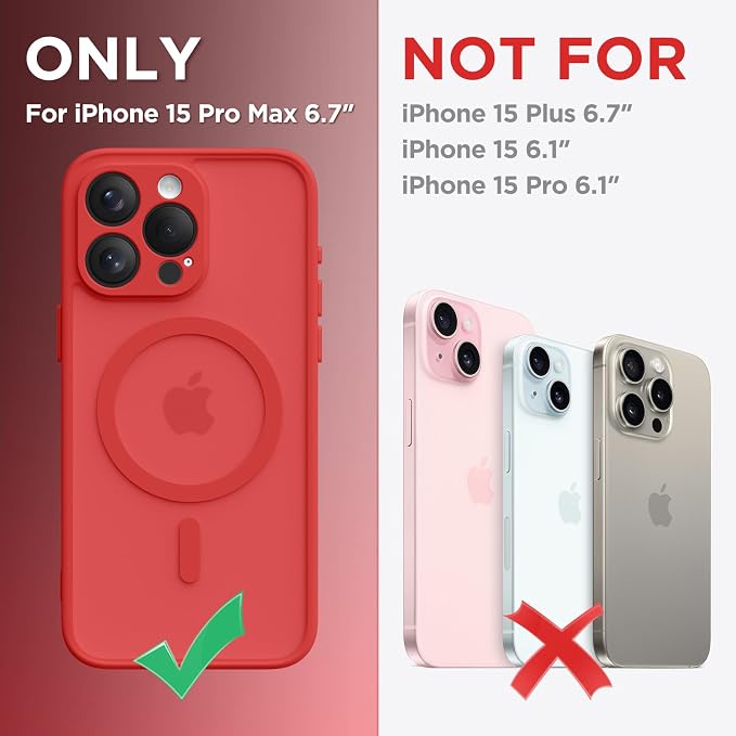CAPRARO for iPhone 15 Pro Max Case, Compatible with MagSafe | Upgraded [Full Camera Protection] Shockproof Protective Slim Translucent Matte Magnetic Phone Case 6.7'', Watermelon Red - Image 2