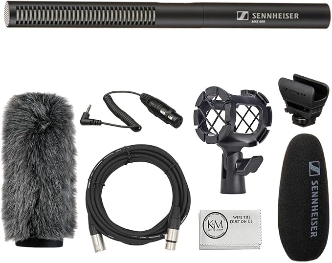 Sennheiser MKE 600 Shotgun Microphone Bundled with Universal Shockmount + Windshield for Shotgun Microphones + 20-Feet XLR Microphone Cable + Cleaning Cloth (5 Items) by Unknown
