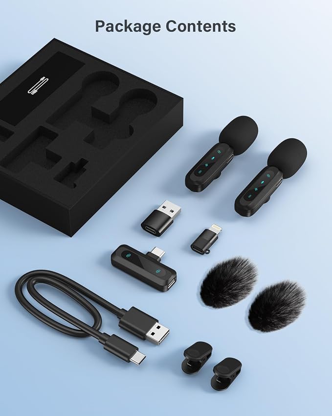 2026 Upgraded Wireless Lavalier Microphone, 2-Pack Mini Lapel Mic with Noise Reduction, USB-C, Lightning and USB-A Adapters for iPhone, Android, iPad, Laptop, Video Recording, Podcast, TikTok, YouTube - Image 8