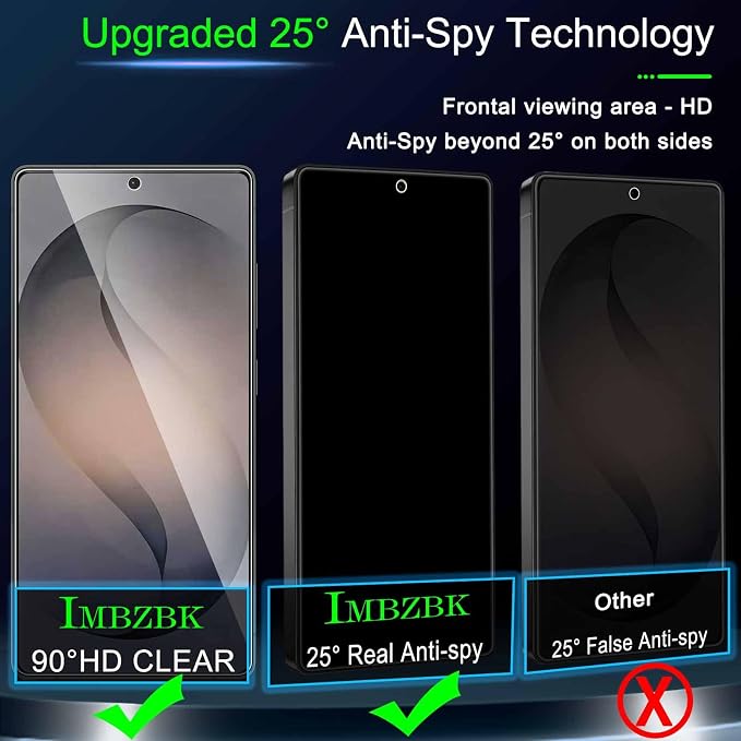 IMBZBK Privacy Screen Protector for Samsung Galaxy S26 Ultra, 3+3 Pack | 25° Anti Spy, 9H+ Tempered Glass, Military Grade Shatterproof, Auto-Dust Removal, Case Friendly, with Camera Lens Protector - Image 2