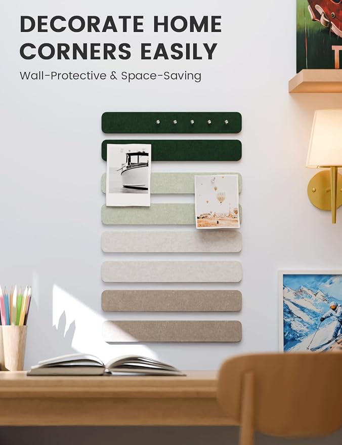 Fluxynara 13" x 2" Felt Wall Panels, Nordic Moss | 8-Pack Includes 50 Push Pins and Adhesive Tabs for Photos, Notes and Decor in Bedroom Doors, Home Office or Studios - Image 4